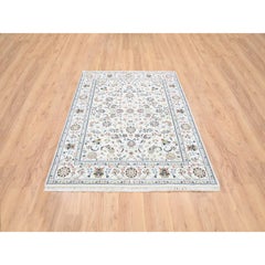 4'10"x6'8" Ivory Nain Flower Design 250 KPSI Pure Wool Hand Knotted Oriental Rug
