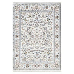 Tappeto orientale annodato a mano 4'10 "x6'8" Ivory Nain Flower Design 250 KPSI Pure Wool