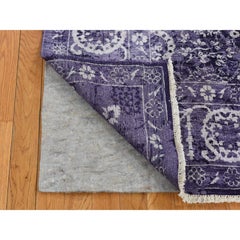 4'10 "x6'8" Medium Purple Transitional Tabriz Wool and Silk Hand Knots Rugs