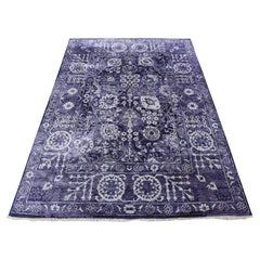 4'10"x6'8" Medium Purple Transitional Tabriz Wool and Silk Hand Knotted Rug