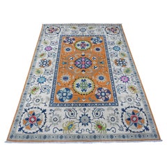 4
10"x6
8" Metallic Orange Colorful Fusion Kazak Caucasian Design Oriental Rug