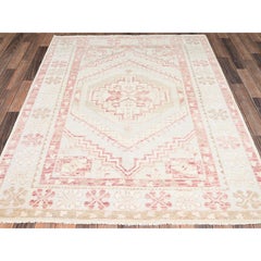 4'10 "x6'8" Misty Gray Anatolian Village Design Zero Pile Hand Knots Rugs (Tappeto in lana annodato a mano)