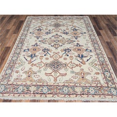 4'10"x6'9" Linen White Turkish Knot Heriz All Over Design Hand Knotted Wool Rug