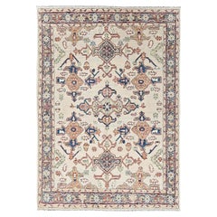 4'10"x6'9" Linen White Turkish Knot Heriz All Over Design Hand Knotted Wool Rug