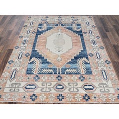 4'10"x6'9" Peach Color Turkish Knot Zero Pile Sheared Low Hand Knotted Wool Rug