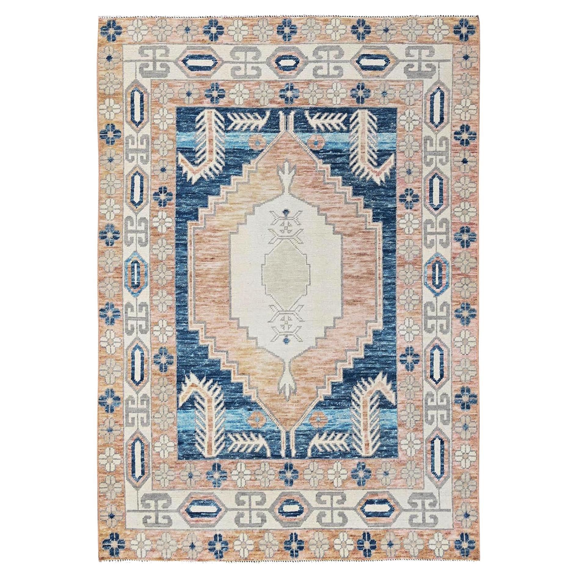 4
10 "x6
9" Pfirsich Farbe Türkisch Knoten Null Flor geschert Low Hand geknüpft Wolle Teppich