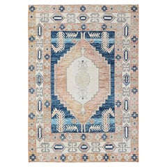 4'10"x6'9" Peach Color Turkish Knot Zero Pile Sheared Low Hand Knotted Wool Rug