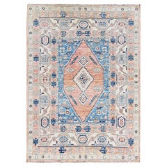 4'10"x6'9" Peach Color Zero Pile Anatolian Village Design Hand Knotted Wool Rug