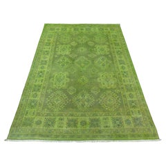 4'10 "x6'9" Pear Green Overdyed Kazak Tribal Design Pure Wool Hand Knots Rugs