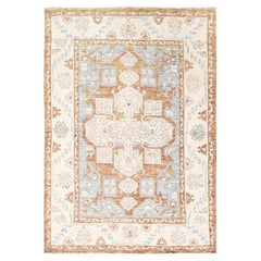 4'10"x7' Light Blue Anatolian Village Design Turkish Knot Hand Knotted Wool Rug