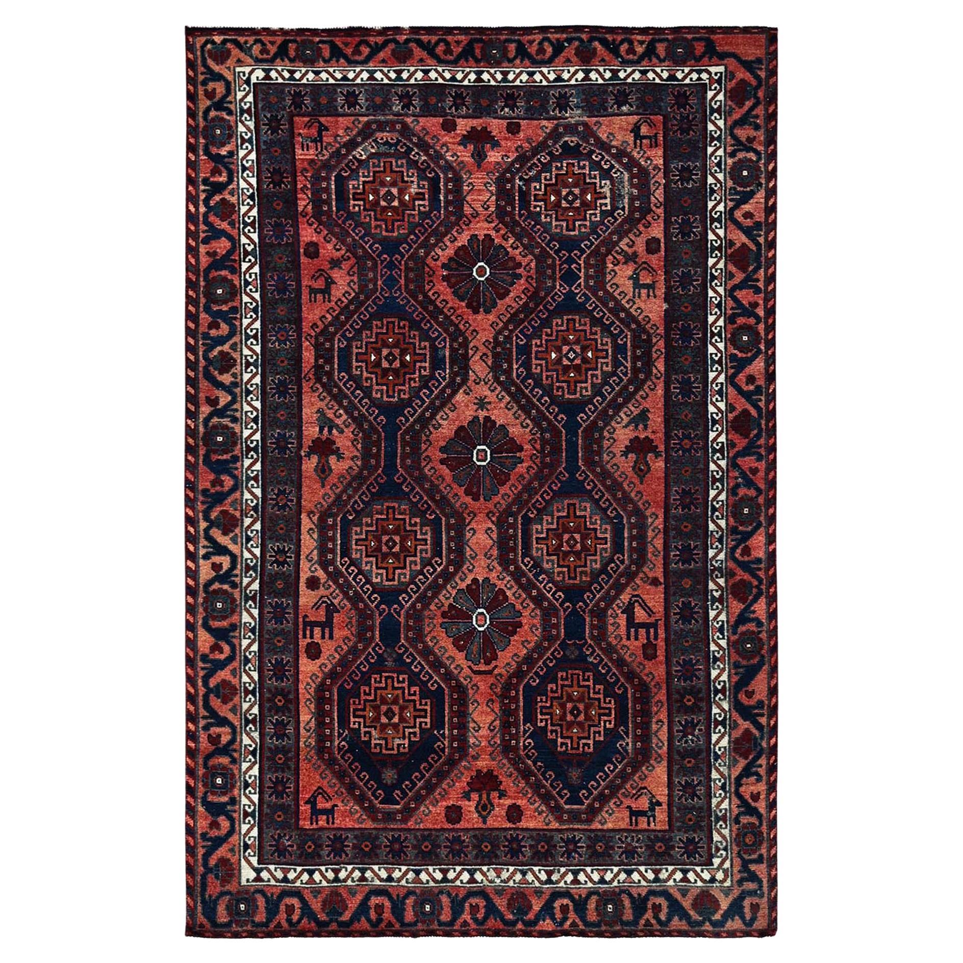 4'10"x7'10" gebrannter orangefarbener Vintage persischer Shiraz-Wollteppich, handgeknüpft, orientalisch, Vintage