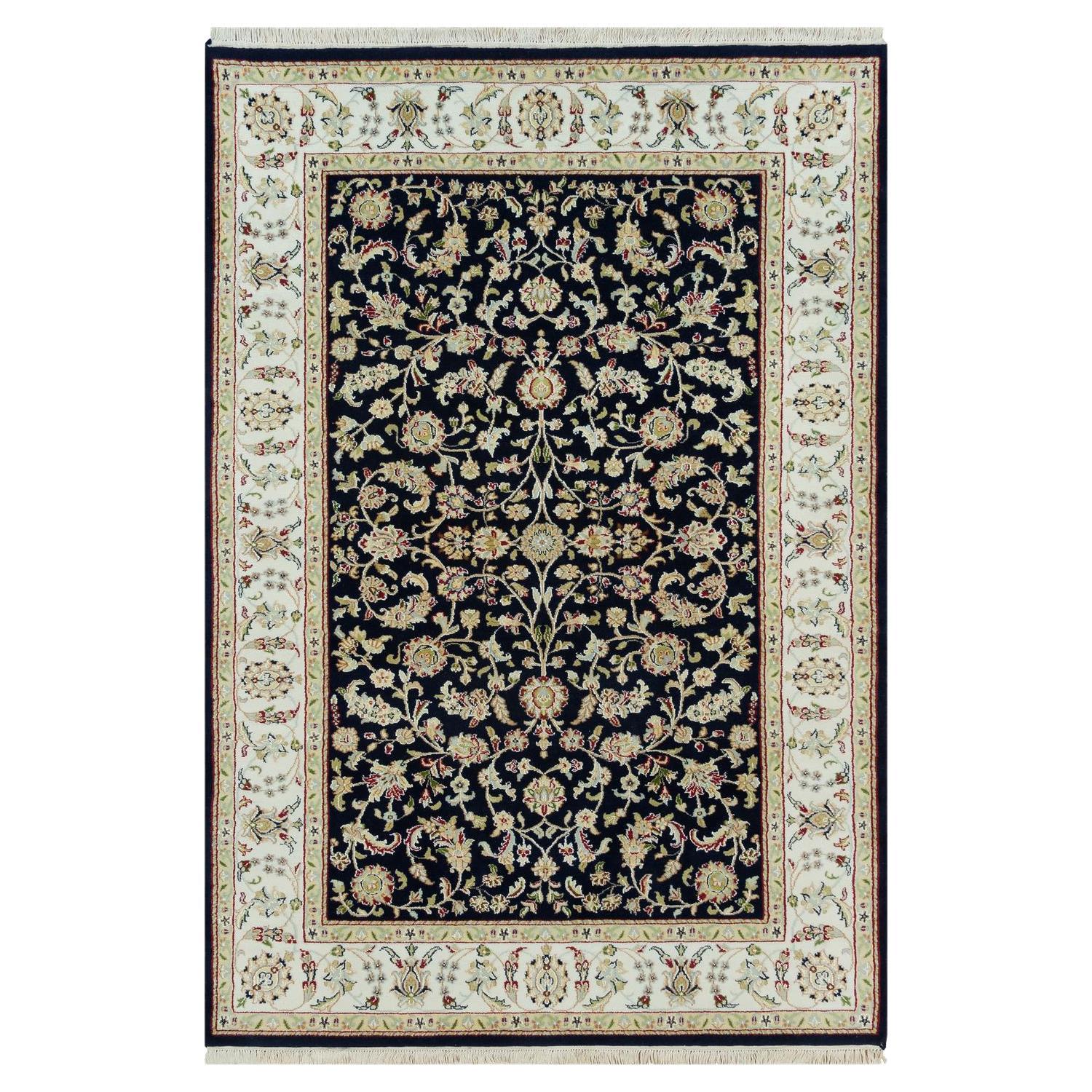 4
10"x7
2" Navy Blue Hand Knotted Nain with All Flower Over Design 250 KPSI Rug For Sale