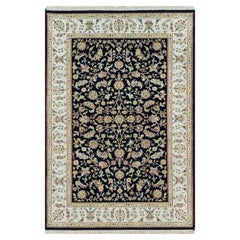 4
10"x7
2" Navy Blue Hand Knotted Nain with All Flower Over Design 250 KPSI Rug