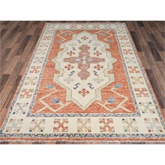 4'10"x7'4" Coral Orange Anatolian Village Design Zero Pile Hand Knotted Wool Rug