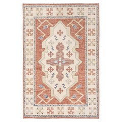 4'10"x7'4" Coral Orange Anatolian Village Design Zero Pile Hand Knotted Wool Rug