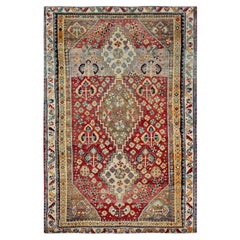 4'10"x7'4" Crimson Red Vintage Persian Shiraz Hand Knotted All Wool Oriental Rug