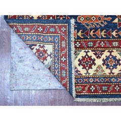 4'10"x7'5" Navy Blue Pure Wool Hand Knotted Afghan Super Kazak Oriental Rug