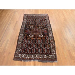 Alfombra oriental de lana kurda antigua, tejida a mano, de color marrón chocolate, de 4'10" x 9'6", tipo «runner»