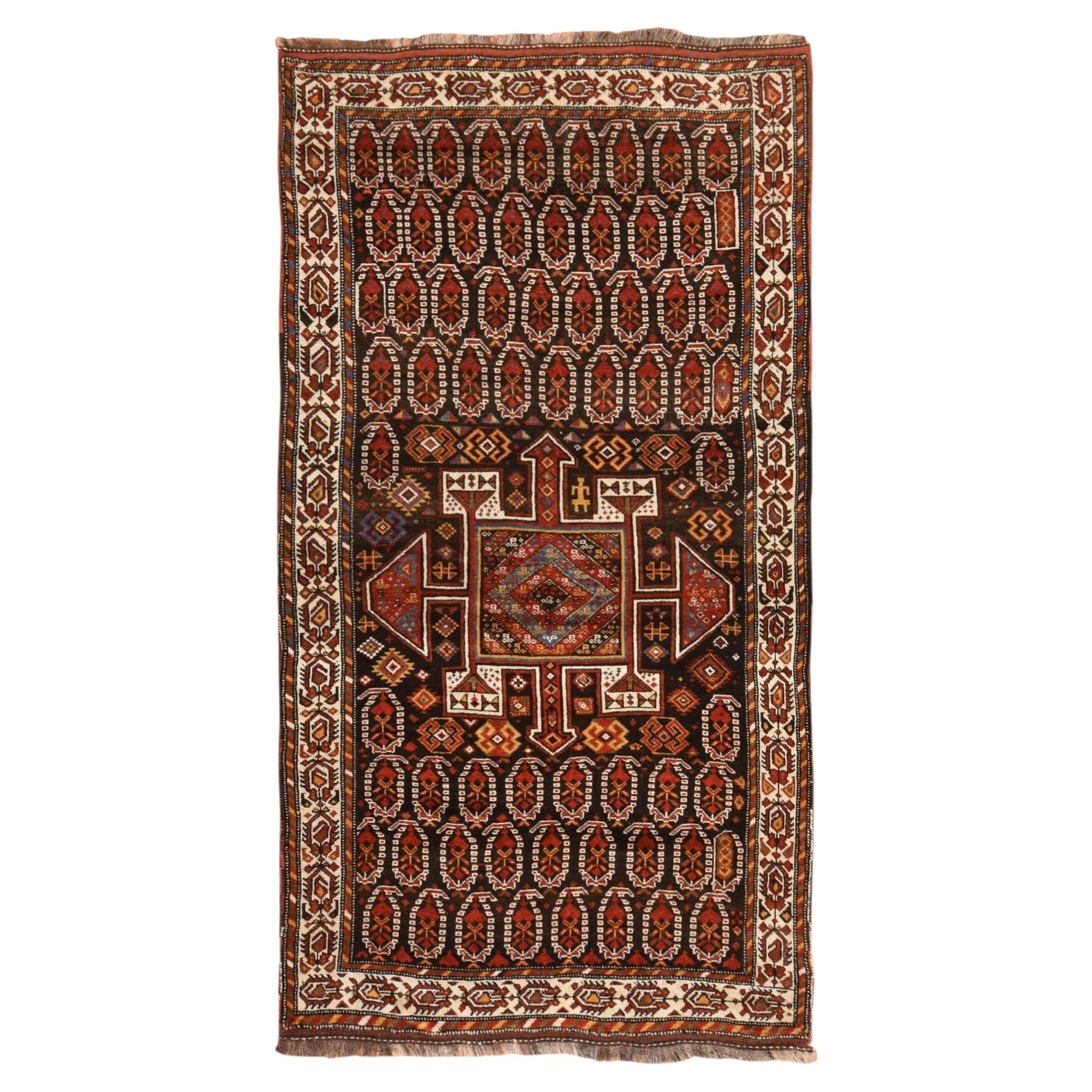 4'10"x9'6" Chocolate Brown Antique Kurdish Hand Knotted Wool Runner Oriental Rug For Sale