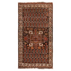 Alfombra oriental de lana kurda antigua, tejida a mano, de color marrón chocolate, de 4'10" x 9'6", tipo «runner»