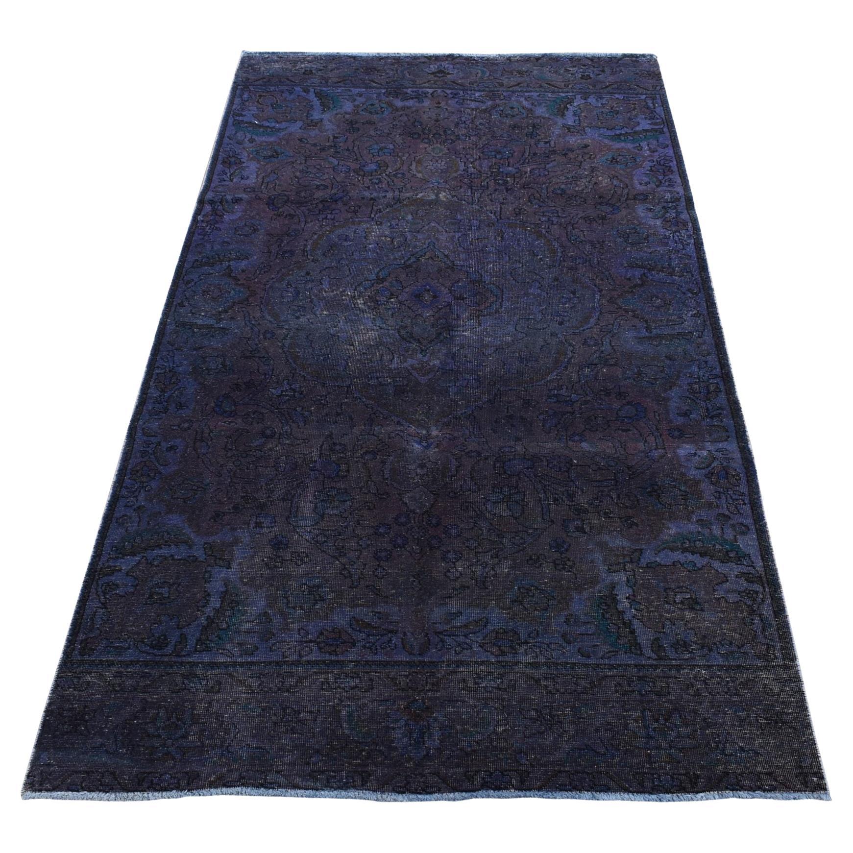 4'10 "x9'9" Lila Handgeknüpft Overdyed Tabriz Reine Wolle Orientteppich im Angebot