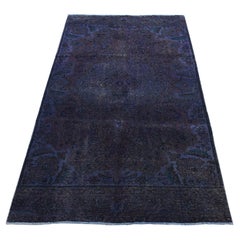 4'10"x9'9" Purple Hand Knotted Overdyed Tabriz Pure Wool Oriental Rug
