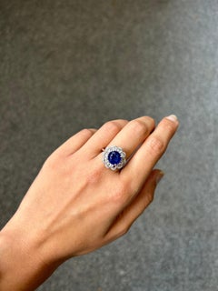 Bague de fiançailles en saphir bleu de Ceylan et diamants de 4,11 carats
