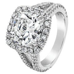 4.11 Carat Cushion Halo Diamond Ring Brilliant White 14K Gold Everyday Royalty