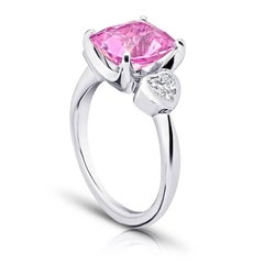 4.11 Carat Cushion Pink Spinel and Diamond Platinum Ring