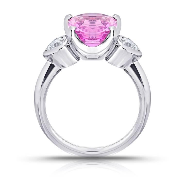 Contemporary 4.11 Carat Cushion Pink Spinel and Diamond Platinum Ring