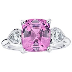 4.11 Carat Cushion Pink Spinel and Diamond Platinum Ring