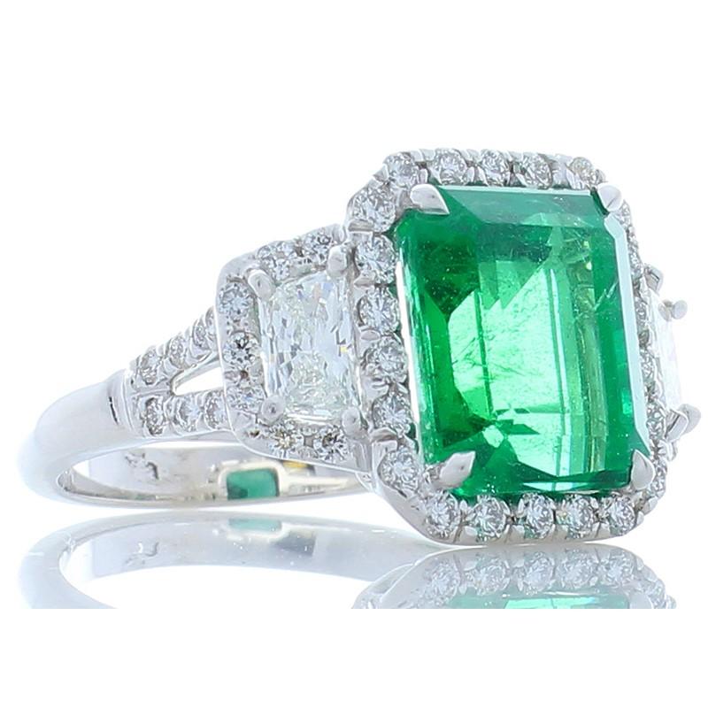 4.11 Carat Emerald Cut Emerald and Diamond Cocktail Ring in 18 Karat White Gold In New Condition In Chicago, IL
