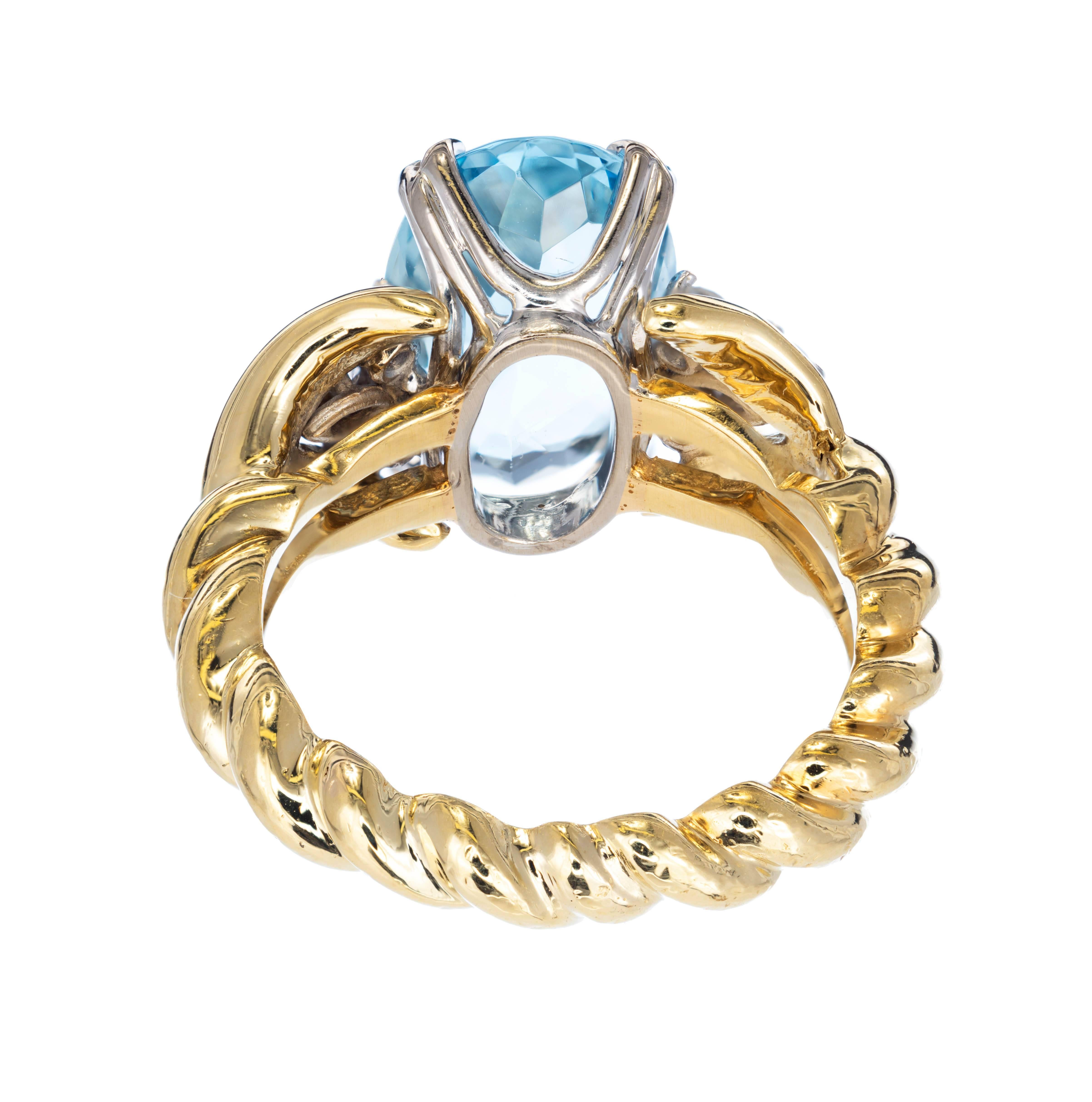 Women's 4.11 Carat Natural Oval Aquamarine Diamond Gold Engagement Ring