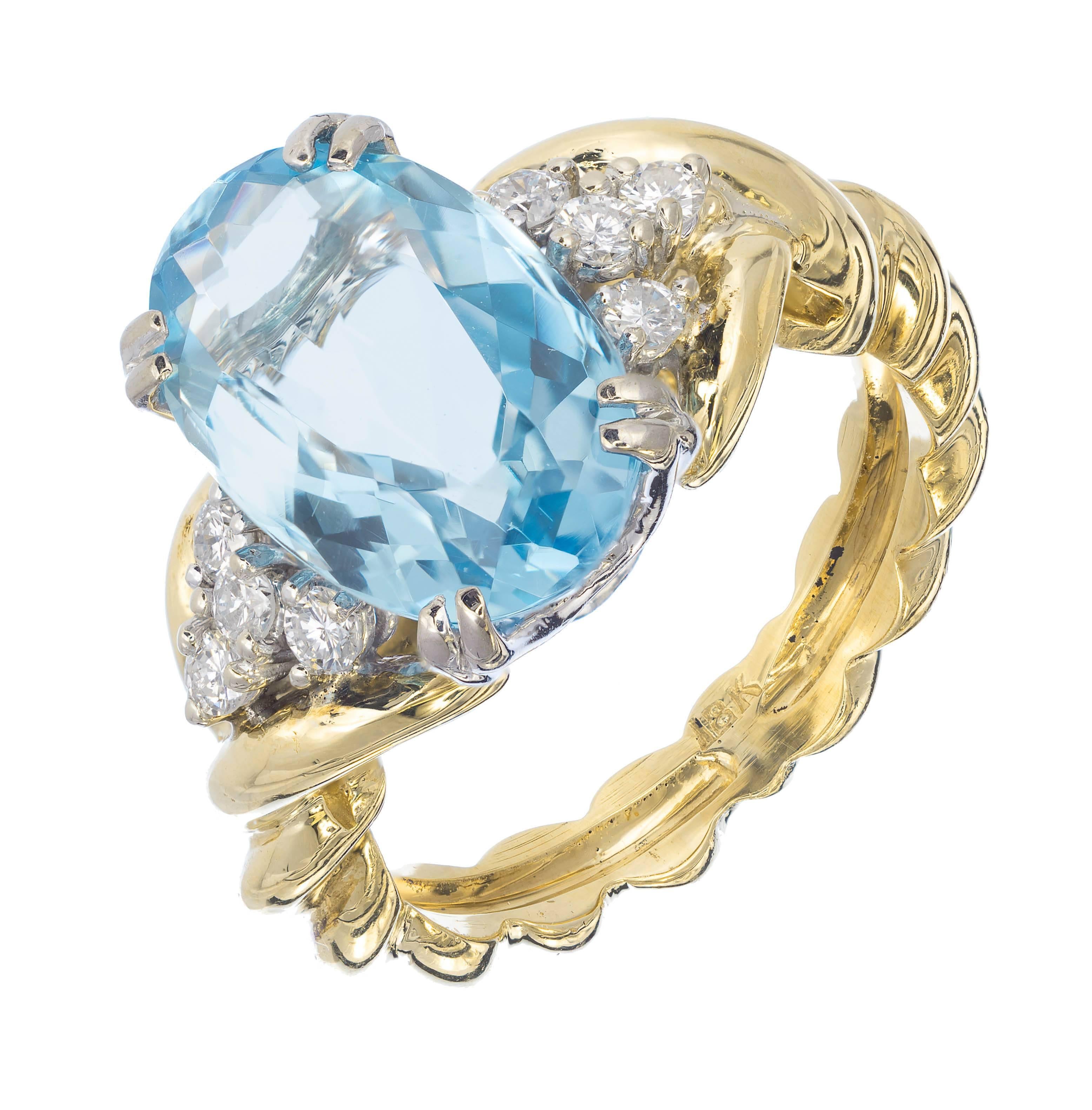 4.11 Carat Natural Oval Aquamarine Diamond Gold Engagement Ring