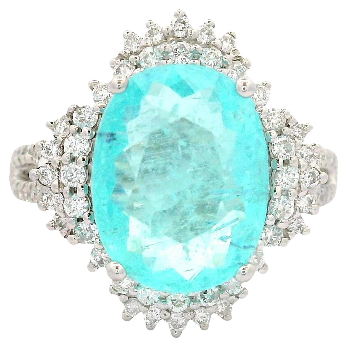 Bague en or blanc 18 carats, tourmaline Paraiba diamantée de 4,11 carats, certifiée GIA