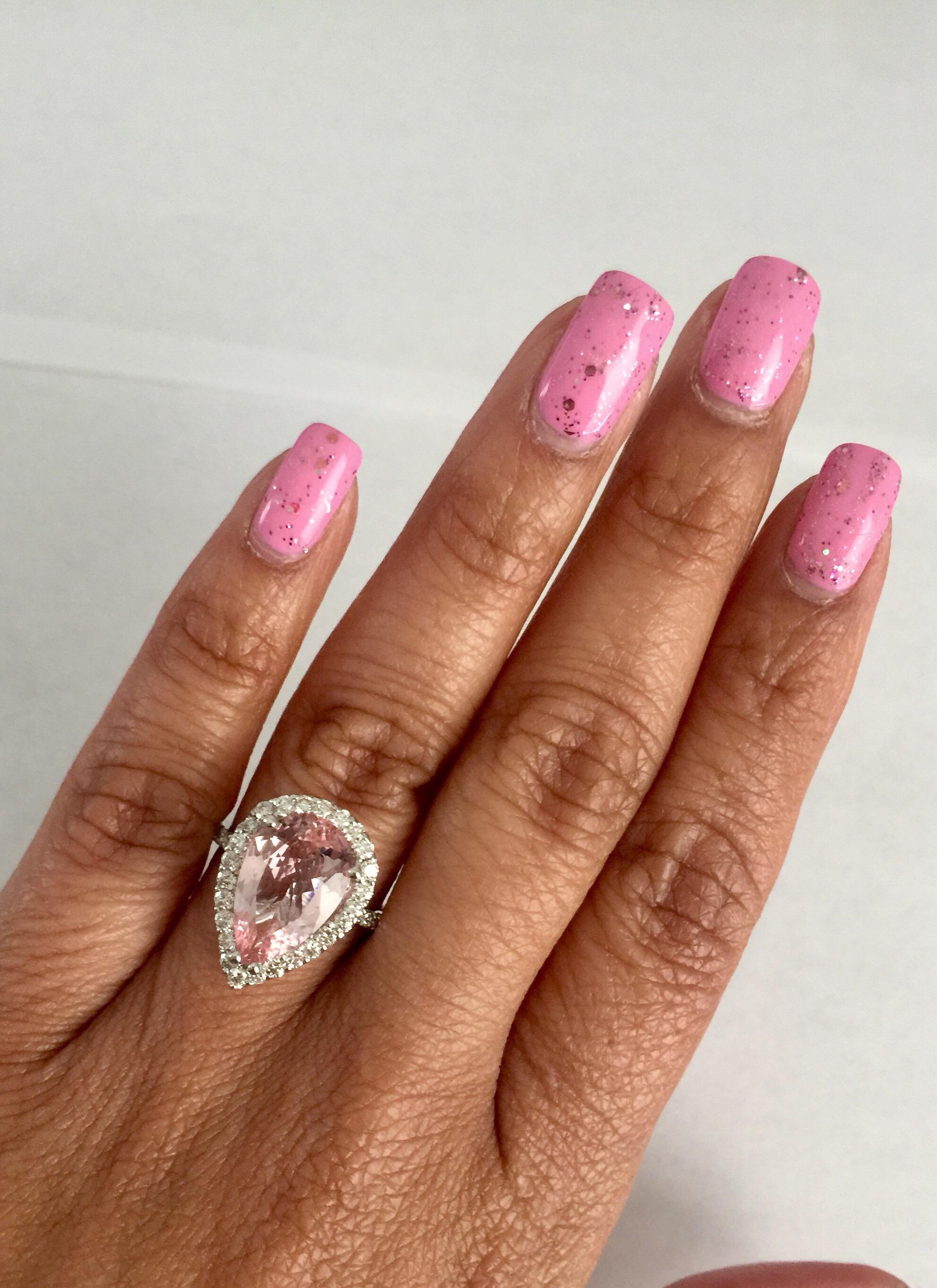 4.11 Carat Pear Cut Pink Morganite Diamond 18 Karat White Gold Engagement Ring 2