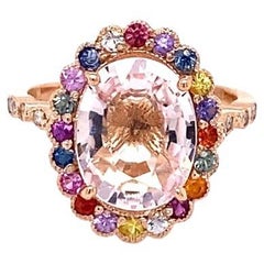 4.11 Carat Pink Morganite Multi Color Sapphire Cocktail Ring in 14K Rose Gold