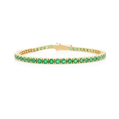 Pulsera de tenis con esmeralda de corte redondo de 4,11 quilates en oro amarillo macizo de 18 quilates para mujer