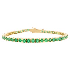 Pulsera de tenis con esmeralda de corte redondo de 4,11 quilates en oro amarillo macizo de 18 quilates para mujer