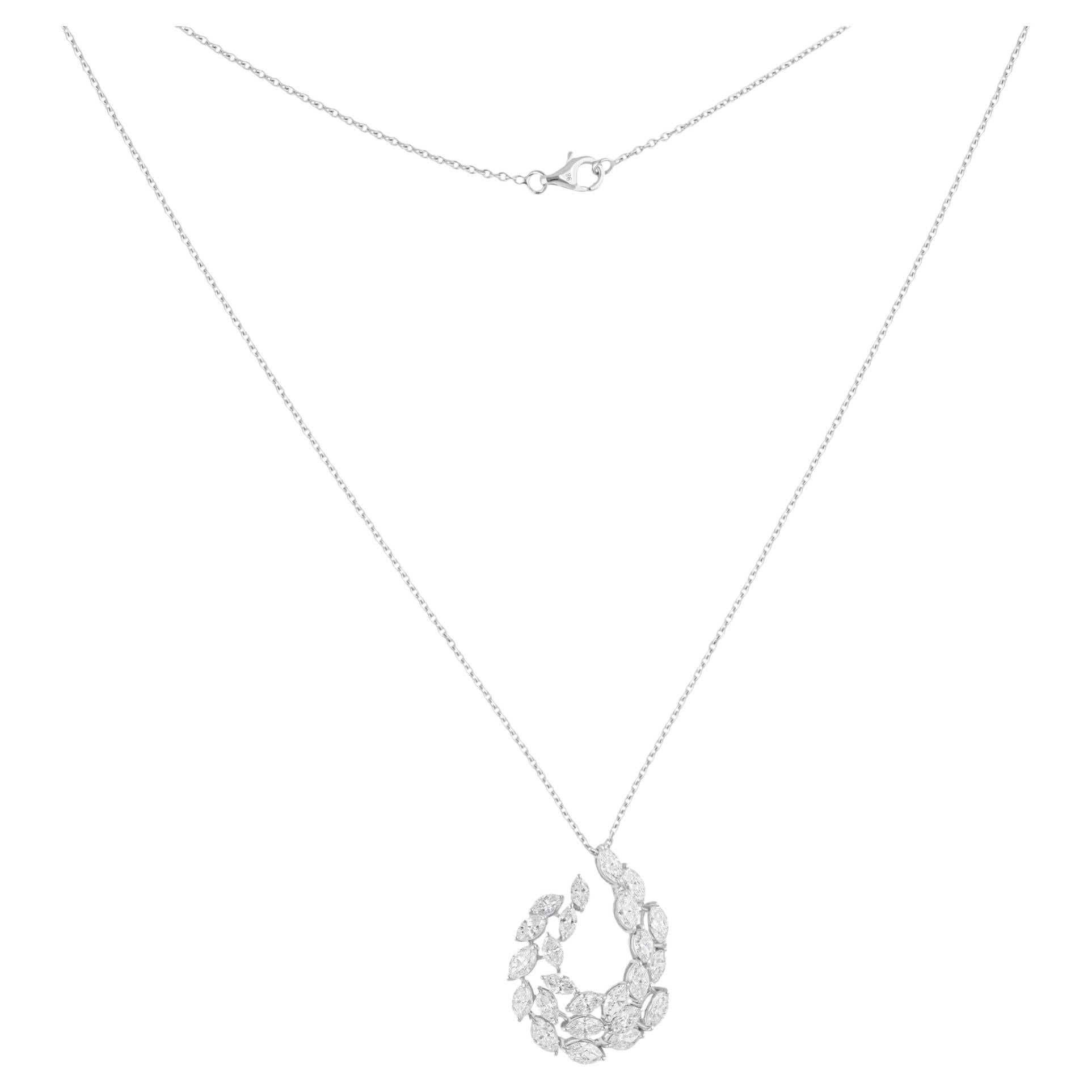 4.11 Carat SI Clarity HI Color Marquise Diamond Pendant Necklace 18k White Gold