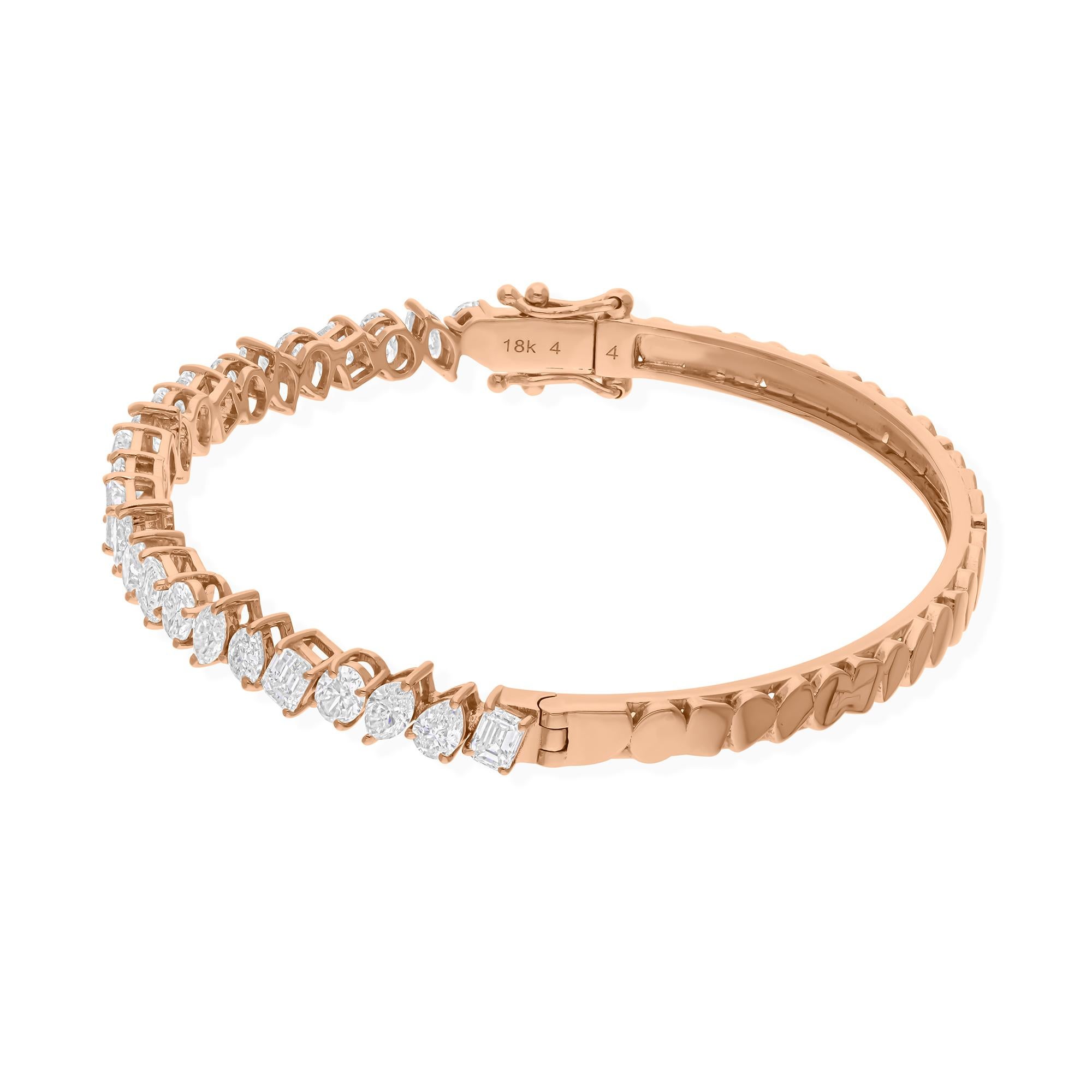 Modern 4.11 Carat SI/H Multi Shape Diamond Bangle Bracelet 18 Karat Rose Gold Jewelry For Sale