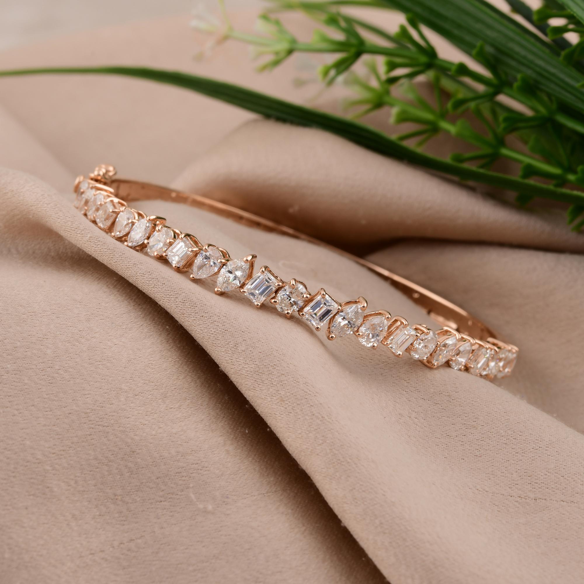 Pear Cut 4.11 Carat SI/H Multi Shape Diamond Bangle Bracelet 18 Karat Rose Gold Jewelry For Sale