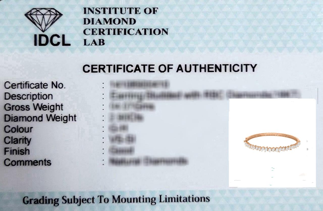 Women's 4.11 Carat SI/H Multi Shape Diamond Bangle Bracelet 18 Karat Rose Gold Jewelry For Sale