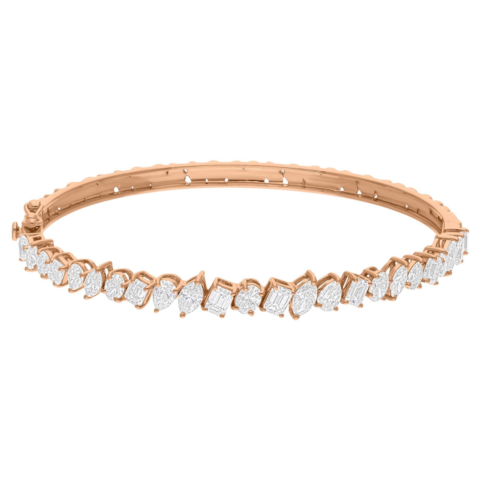 4.11 Carat SI/H Multi Shape Diamond Bangle Bracelet 18 Karat Rose Gold Jewelry