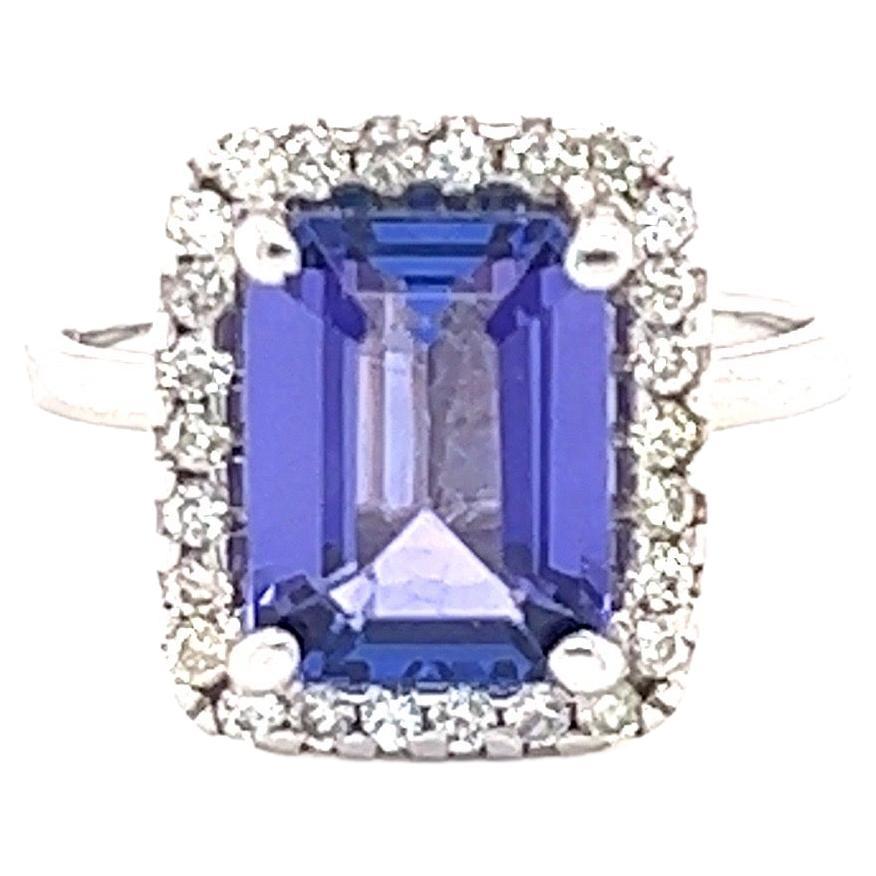 4.11 Carat Tanzanite Diamond 14 Karat White Gold Ring For Sale