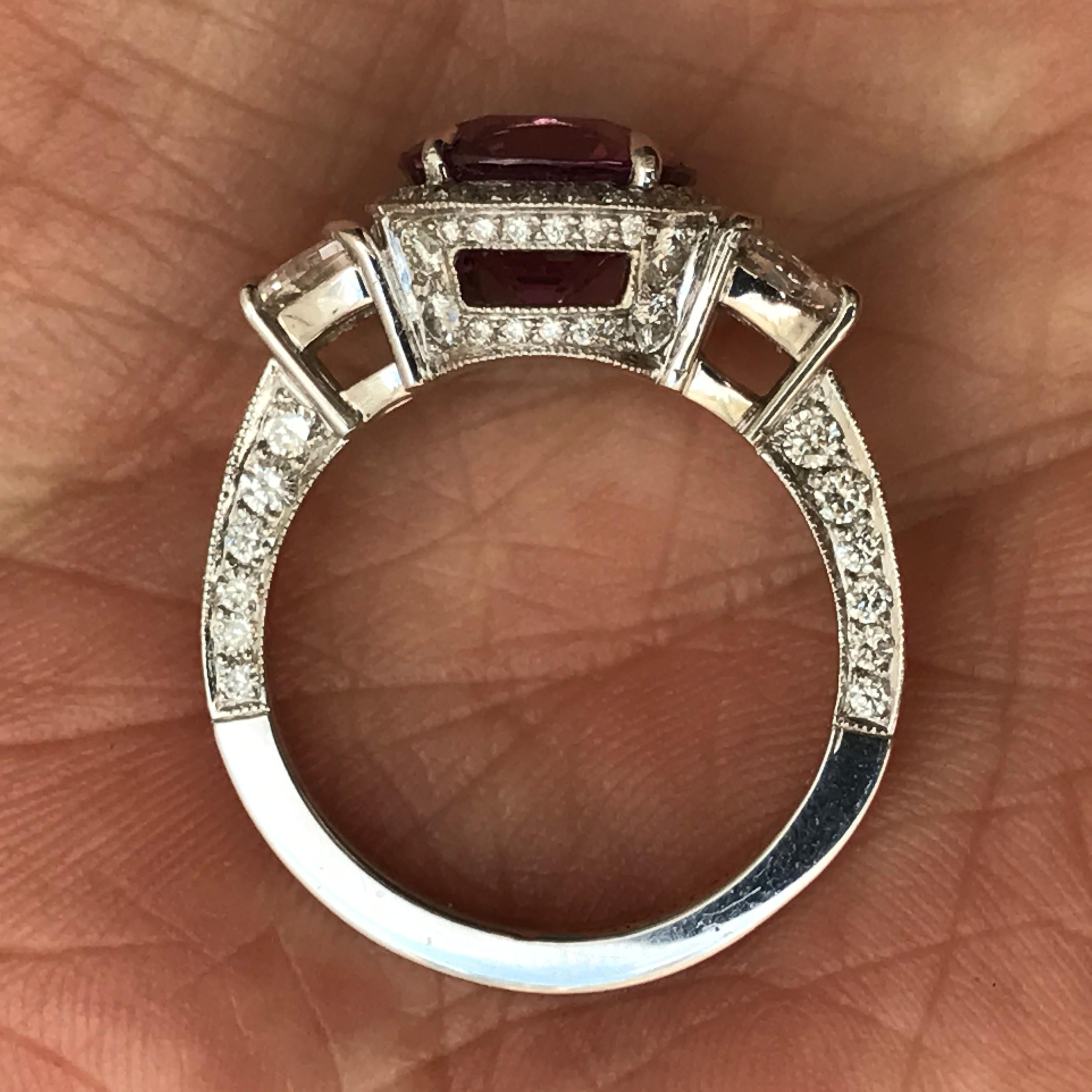4.11 Carat Vivid Pink Sapphire No Heat, Set with Half Moons in Platinum For Sale 2