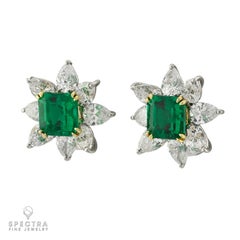 4.11 ctw Colombian Emerald & Diamond Earrings  AGL Certified