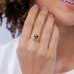 4.11 CTW Cushion Citrine and Diamond Halo Ring in Two Tone in 14K Solid Gold