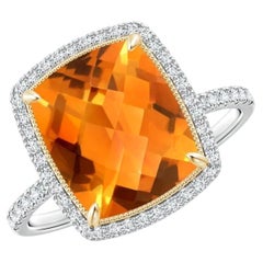 4.11 CTW Cushion Citrine and Diamond Halo Ring in Two Tone in 14K Solid Gold