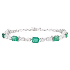 Exquisite Emerald Diamond Tennis Bracelet for Wedding in 18k Solid White Gold